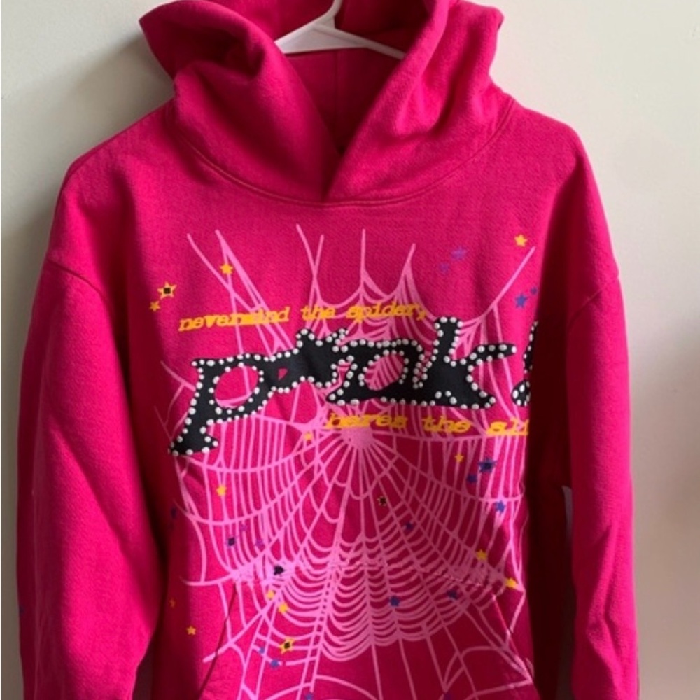 Vibrant Pink Kids Hoodie with Web Design